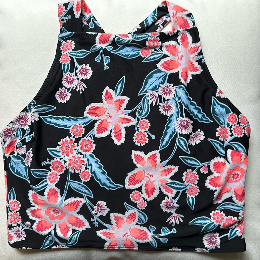 Old Navy tropical print long line bikini top